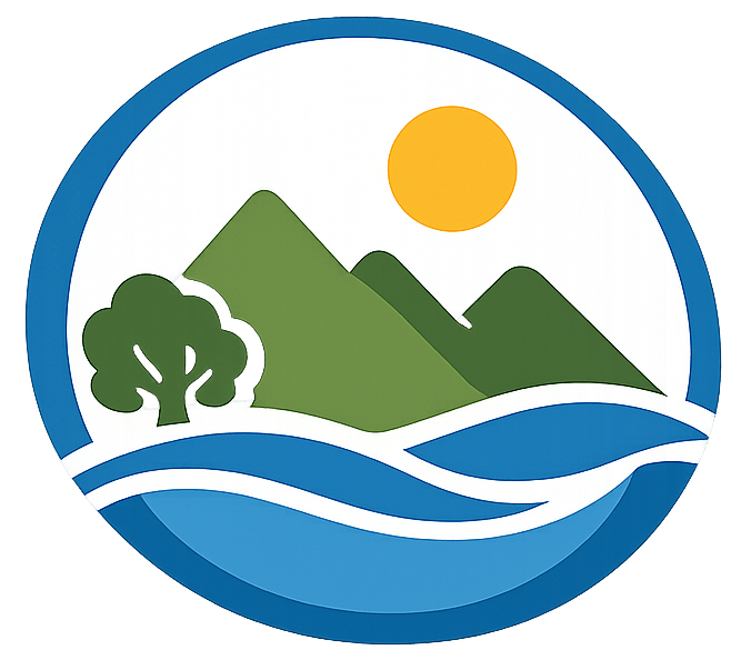 Illustration representing interconnected Earth systems including land, water, biodiversity, and climate