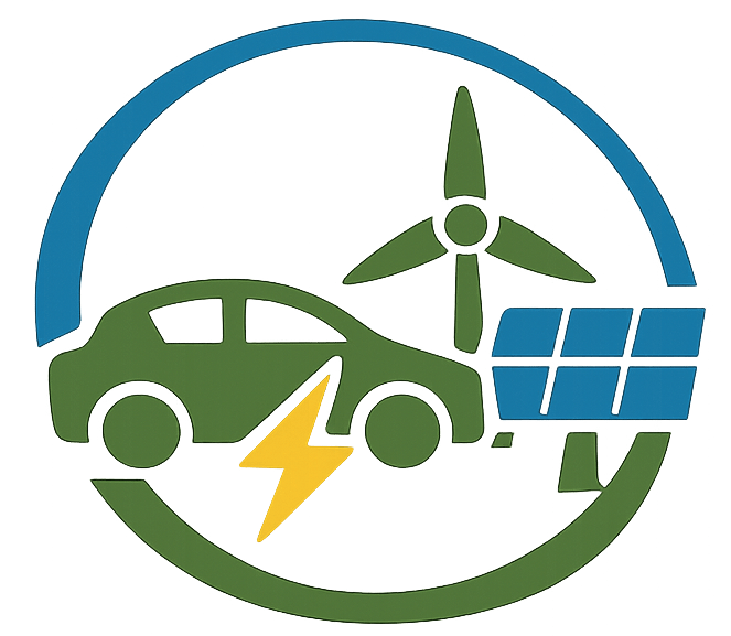 Illustration representing low-emissions transport and renewable energy systems